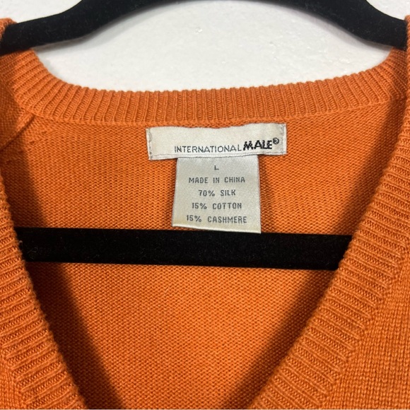 Vintage International Male orange silk cotton cashmere sweater large - Picture 3 of 6